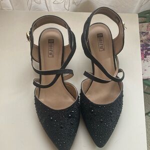 Need a little sparkle Black kitten heels with Ankle Straps size 9 never worn
